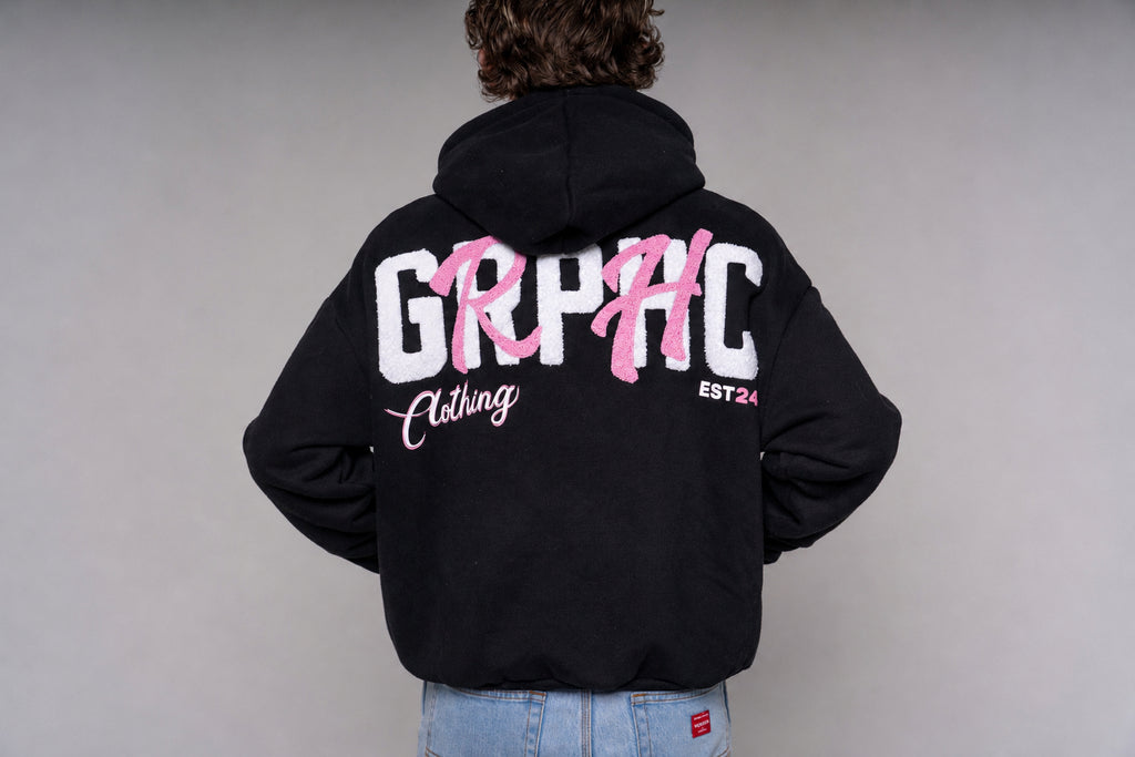 Pink Chenille Embroidery Hoodie