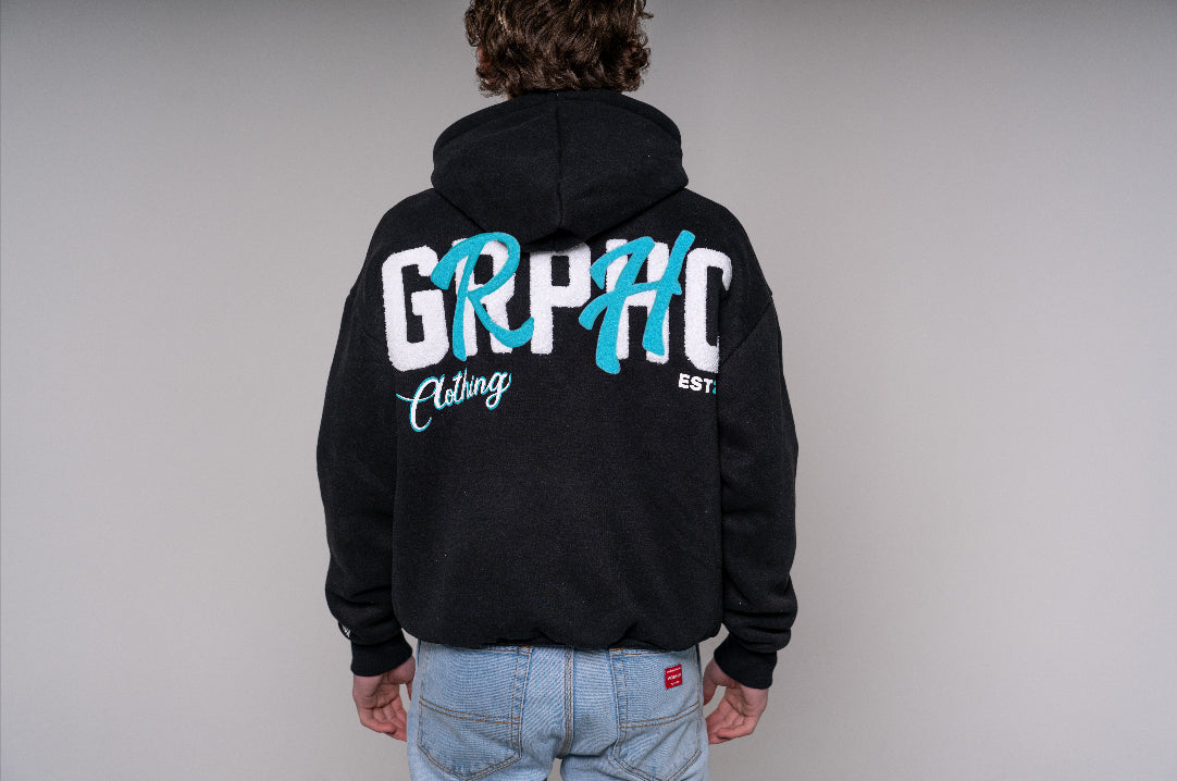 Blue Chenille Embroidery Hoodie